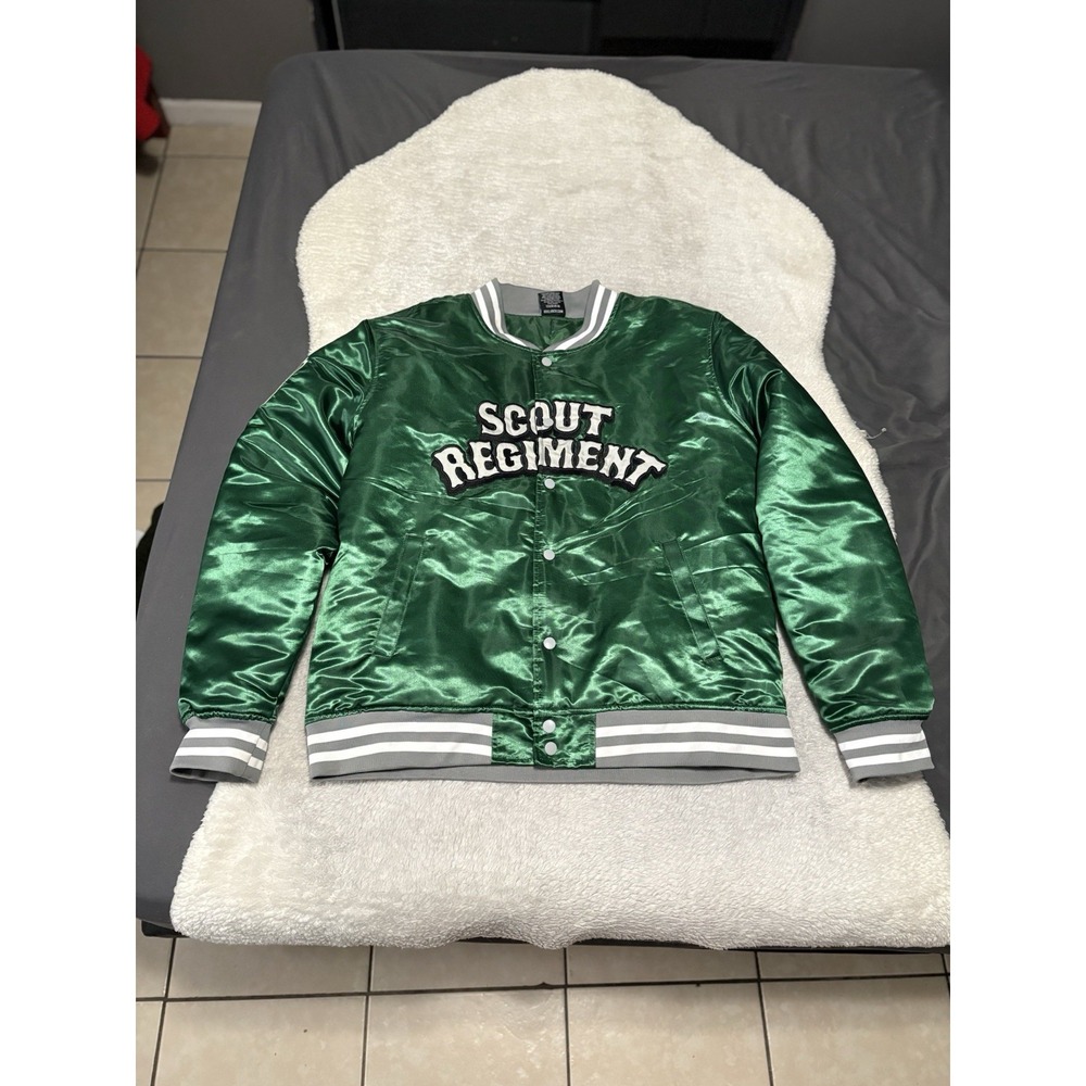 Box Lunch Attack on Titan Scout Regiment Polyester Green Bomber Jacket Sz XL